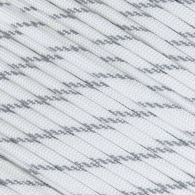 Fluorescent Reflective 550 Type III Guyline Tent Rope Camping Survival Cord High-Visibility Paracord (Reflective White, 25 Feet)