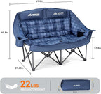 Padded Double Camping Chair High Back Double Seat Camping Chair Oversized Camping Loveseat Support 800LBS Heavy Duty Camping Couch with Cup Holders, Cooler, Carry Bag, Blue