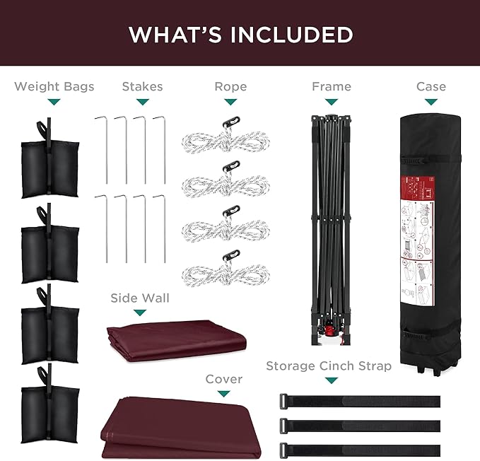 Best Choice Products 10x10ft Pop Up Canopy Tent with Sidewall, 1 Person 1 Minute Set Up, Carry Case, 4 Weight Bags - Burgundy