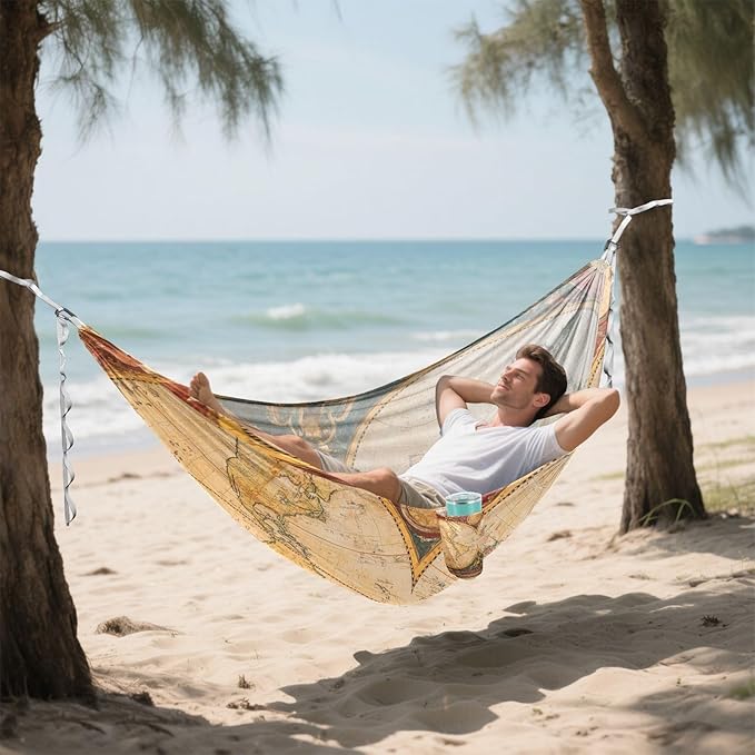 Retro Vintage Map Camping Hammock Hanging Hammock for Camping Travel Accessories