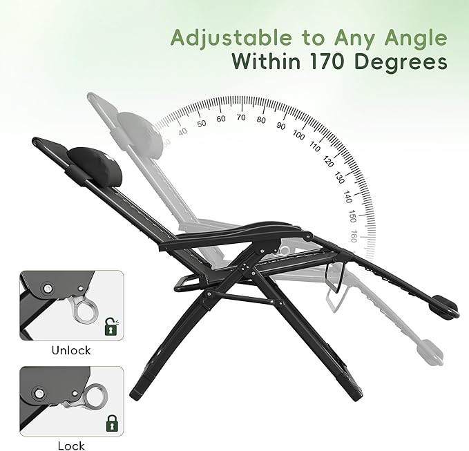Amopatio Oversized Zero Gravity Chair, 29''W Reclining Camping Lounge Chair Upgraded Lock and Footrest, Cup Holder, Removable Cushion & Headrest Folding Patio Recliner