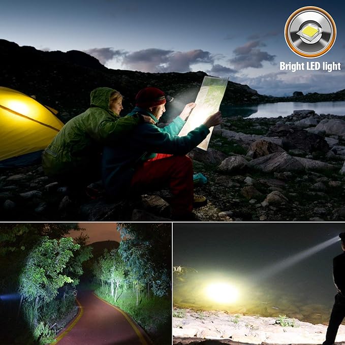 Rechargeable Headlamp, Super Bright LED Head Lamp Flashlight Waterproof Headlight with Built in Battery for Outdoor Camping Fishing Hiking Running Right Ride