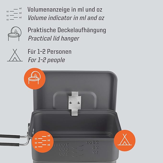 ESBIT 1100ML Lightweight Solid Fuel stove and Camping Cookware Set, 1100ml