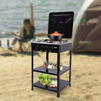 LPG/NG Gas Stove 4 Burner, Portable Natural Gas Stove Outdoor Camping BBQ Stove Gas Cooker with 2 Tier Storage Rack, for RV, Apartment, Outdoor Cooking (Black, 4-Burner)