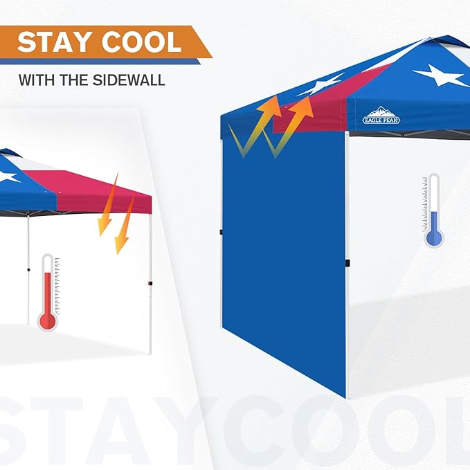 EAGLE PEAK Commercial Canopy 10x10 Pop Up Canopy Tent with 1 Sidewall, Easy Setup Heavy Duty Instant Event Shelter for Vendors & Markets, Outdoor Sun Shade, Tex Flag