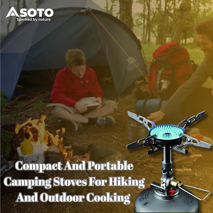 SOTO WindMaster Canister Stove with 4Flex for Windy Weather - Lightweight and Durable Backpacking Camp Stove, Compact Portable Camping Stoves for Hiking and Outdoor Cooking - Canister Not Included