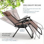 Nestl Zero Gravity Chairs, Portable Patio Lounge Chair Outdoor with Pillows & Cup Holder Trays, Adjustable Steel Mesh Reclining Camping Chair, Folding Patio Lawn Chair for Deck, Beach, Yard - Brown
