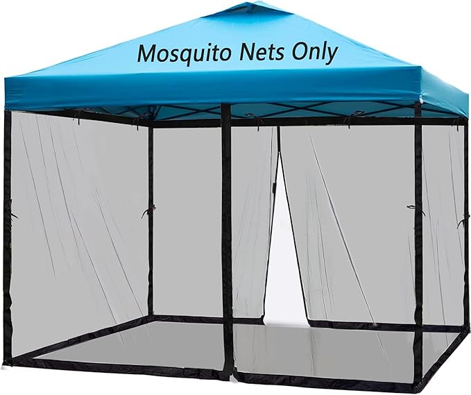 10x10 Mosquito Netting for Patio Canopy Tent/Pop Up Canopy Tent,Double Door Side Screen Easy Installation Black（Only Mosquito Net No Frame） (Embedded 10x10)
