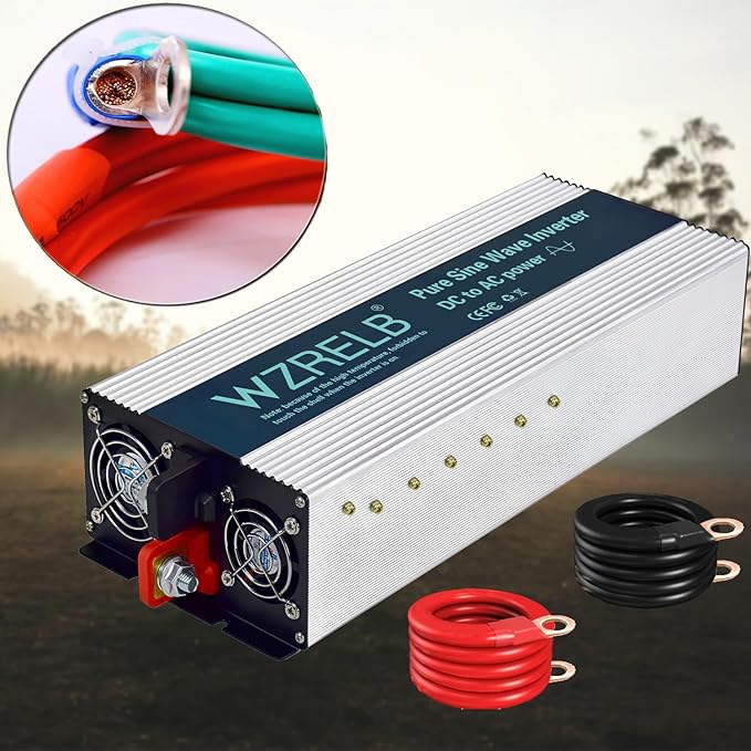 WZRELB 3500W Pure Sine Wave Inverter 24V DC to 110V 120V AC Power Converter with LED Display, Hardwire Terminal,Off-Grid Portable Power Inverter with Dual AC Outlets for Home, RV, Truck, Camping