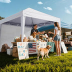 10x10 Pop Up Canopy with Sidewalls, Outdoor Instant Canopy Tent with Carry Bag for Commercial Events, Camping, Backyard Parties - White