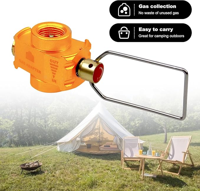 RULLINE Backpacking Fuel Transfer Device Gas Canister Refill Adapter, Portable Outdoor Gas Saver, Camping Canister Vent Valve（Gold）