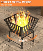 Outdoor Fire Pit — 17 Inch Portable with Storage Bag for Camping, Patio Heating, Picnic and BBQ, Trapezoid Vertical Hollow, Black