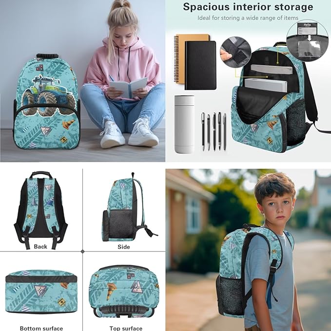 Tractor Backpack and Lunch Box Set Elementary School Backpack for Boys Cool Teen Daycare Schoolbag Rucksack Laptop Bags