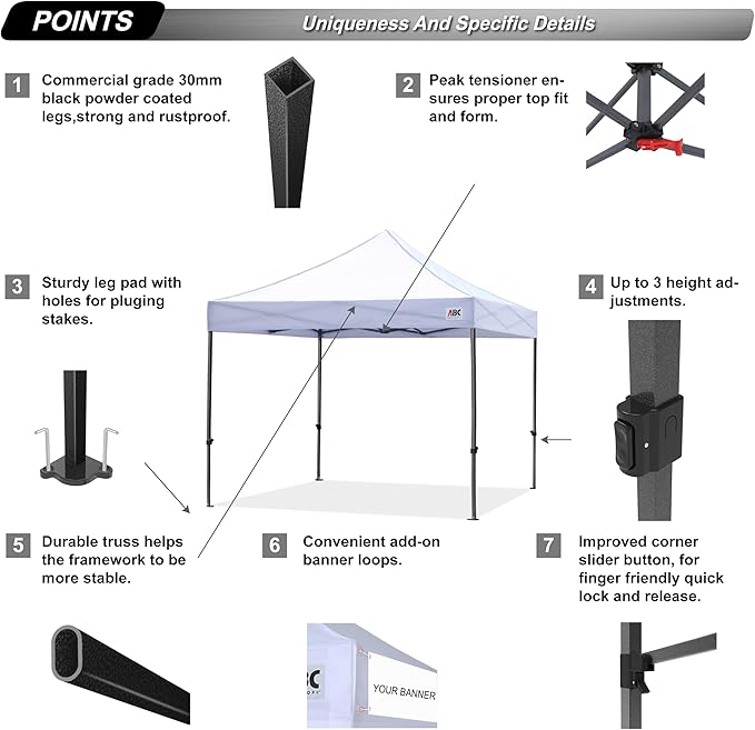 ABCCANOPY Patio Pop Up Canopy Tent 10x10 Commercial-Series (Ivory White)