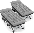 Portable Camping Cot, 32" Extra Wide Camping Cots for Adults with Thick Mattress, Heavy Duty Sleeping Cot Holds Up to 600LBS, Cots for Sleeping, Rv, Beach, Patio, Office Naps 2Pcs (Grey)