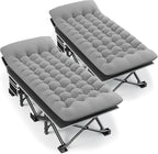 Portable Camping Cot, 32" Extra Wide Camping Cots for Adults with Thick Mattress, Heavy Duty Sleeping Cot Holds Up to 600LBS, Cots for Sleeping, Rv, Beach, Patio, Office Naps 2Pcs (Grey)