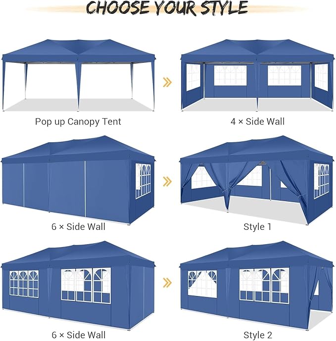 COBIZI 10x20 FT Pop up Canopy Tent with Sidewalls, Party Tents for Parties, Carpas para Fiestas, Easy Set Large Outdoor Popup Patio Gazebo for Backyard,Weddings,Vendor,Commercial Event,Blue (Upgrade)