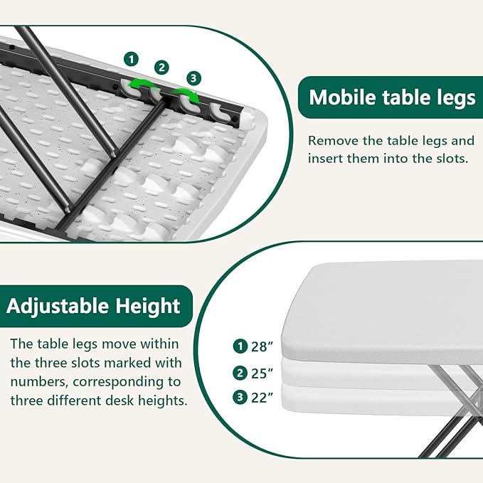 Folding Table 30 Inch - Small Desk Adjustable Height TV Tray for Laptop, Couch, Camping - Heavy Duty Utility Foldable Table for Small Spaces, No Assembly Required, Snowy Granite