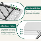 Folding Table 30 Inch - Small Desk Adjustable Height TV Tray for Laptop, Couch, Camping - Heavy Duty Utility Foldable Table for Small Spaces, No Assembly Required, Snowy Granite