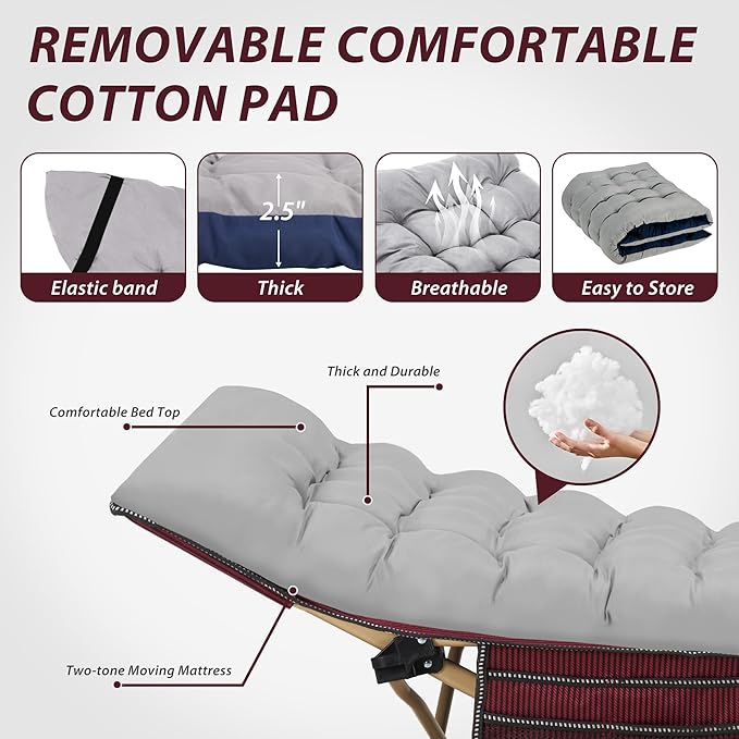Folding Camping Cot for Sleeping, Portable Cots for Adults, Heavy Duty Cot Bed 550LBS(Max Load), Extra Wider Cots with Large Pocket for Outdoor, Office, Beach