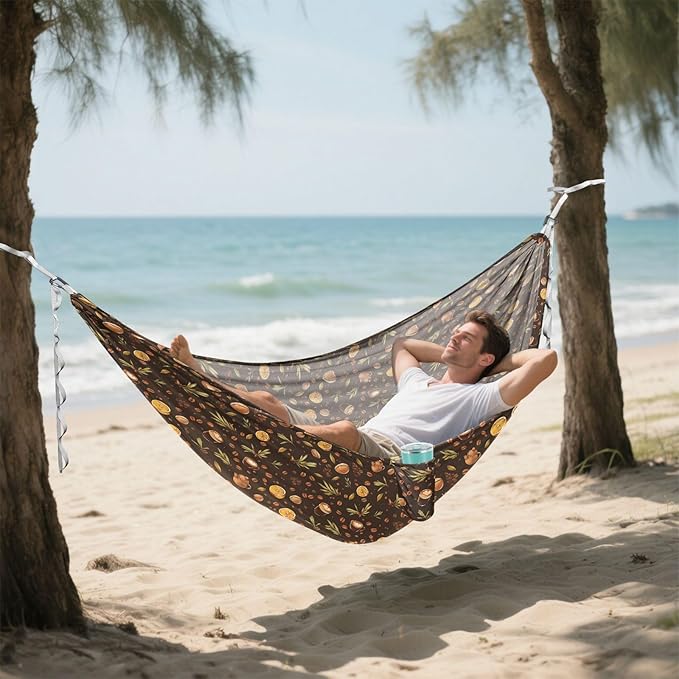 Cartoon Coffee Camping Hammocks with Portabl Carry Bag Hammock for Tree for Camping Travel Accessories