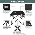Folding Camping Table with 2 Cup Holders, Portable Picnic Table 600D Oxford Fabric, Lightweight Beach Table with Carrying Bag for Outdoor, Camping, Picnic, Beach, BBQ