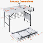 ZENY Fish Cleaning Table with Sink, 42.4" Width Portable Folding Camping Table, Outdoor Fish Cleaning Station with Grid Rack and Fish Cleaning Kit for Picnic