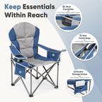 DUMOS Folding Camping Chairs, Outdoor Collapsible Padded Chairs with Cup Holder & Cooler Bag, Heavy Duty Portable Camping Chair for Garden Beach Fishing Sports, Blue