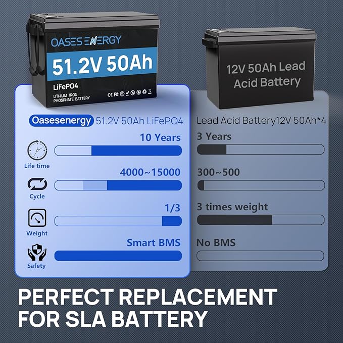 48V 50Ah LiFePO4 Lithium Battery Mini with Bluetooth, 50A BMS, Deep Cycles 48V LiFePO4 Battery, 2560Wh Energy for Off-Grid, Solar, RV, Camper, Marine, Boats