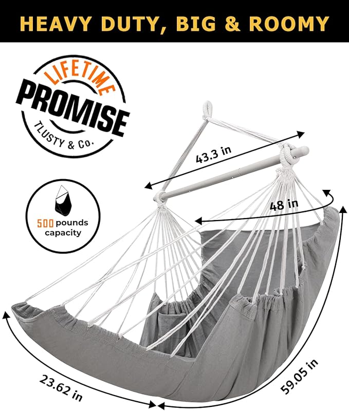 ADVOKAIR Hanging Hammock Chair Large Swing Chair with Foot Rest and Hardware,Max 500lbs,Steel Spread Bar with Anti Slips, 2 Cushions and Side Pocket,Indoor/Outdoor Use…