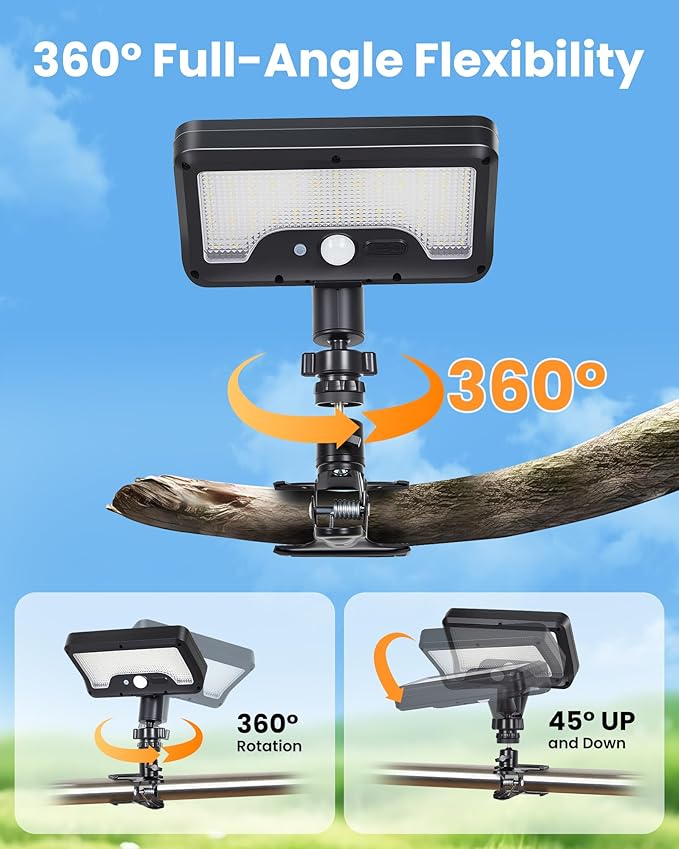 Clip on Solar RV Lights Exterior, 600LM RV Outdoor Lights with Motion Sensor, USB & Solar Dual Charging, 3000/5000/6000K Remote Control RV Porch Light for Camper, Motorhome, Trailer, Camping (1 Pack)