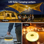 33FT Solar Camping String Lights, Rechargeable String Lights with 8 Modes, Waterproof Outdoor Lights with Delay Closure, Retractable Design & Hooks for Outdoor Patio Awning Garden Party Essentials