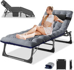LILYPELLE Lounge Chair with Mattress, Heavy Duty Outside Lounge Chair Outdoor Portable Folding Lounge Chairs Sleeping Cots Bed for Camping, Pool, Beach, Patio