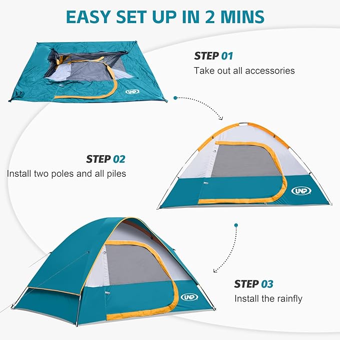 Camping Tent 2-4 Person, Waterproof Windproof Tent with Rainfly Easy Set up-Portable Dome Tents for Camping…