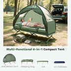 Camping Tent Cot, 4-in-1 Folding Tent Cot Combo with Mattress, Pillow, Sleeping Bag, Roller Carrying Bag, Off Ground Travel Camp Cot for Hiking, Backpacking, Picnic