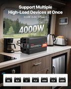 VEVOR 4000W Power Inverter, 12V DC to 120V AC Pure Sine Wave Inverter, Solar Car Charger Converter with LCD Display, Remote Control, 2 USB Ports, 4 AC Outlets, Type-C Port, for RV, Truck Outdoor