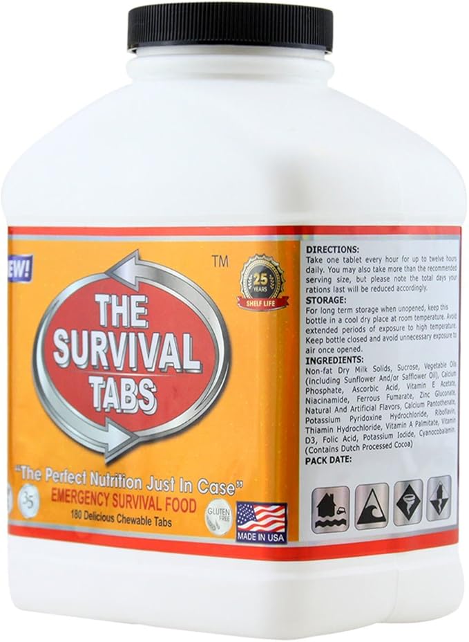 Survival Tabs 15-Day Food Supply Emergency Food Ration 180 tabs Survival MREs for Disaster Preparedness for Earthquake Flood Tsunami Gluten Free and Non-GMO 25 Years Shelf Life - Strawberry Flavor