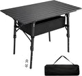 Outsunny 3ft Portable Camping Table with Storage Bag, Adjustable Height Aluminum Small Folding Table, Lightweight Picnic Table with Carry Bag for Outdoor Picnic BBQ Backyards Beach, Black