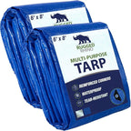 RUGGED RHINO All Weather 100% Waterproof Heavy Duty Tarp, 2 Pack, UV Temperature Resistant Tarps, High Durability Multipurpose Cover, for Home Outdoor Winter Snow Clean Up, Camping, 5 Mil, 6x8, Blue