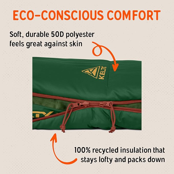 Kelty Solstice 20 Oversized Camping Sleeping Bag, Spacious Rectangular Shape, Zip Together for 2P, Anti-Snag Zips, Internal Pocket