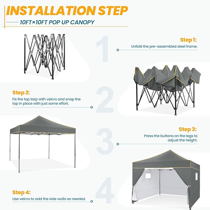 COBIZI 10x10 Heavy Duty Pop Up Canopy Tent for Event Commercial Instant Canopy with 4 Sidewalls, Outdoor Canopy Waterproof Portable Vendor Tent for Parties, Backyard, Camping, UV 50+, Light Gray