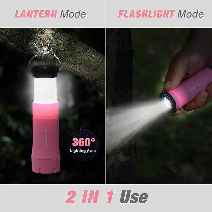 EverBrite 2-in-1 Mini Lanterns and Flashlights, Zoomable Flashlight Lantern Combo with 3 Modes, Camping Essentials, 2PC Battery Powered Lantern for Hurricane, Hiking, Home, Emergency