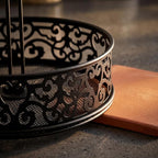Lyellfe 2 Pack Condiment Caddy, Restaurant Table Caddy with Menu Number Card Holder, Metal Black Decorative Carved Tabletop Seasoning Organizer for Grill Outdoors, Kitchen Cabinet, Camping