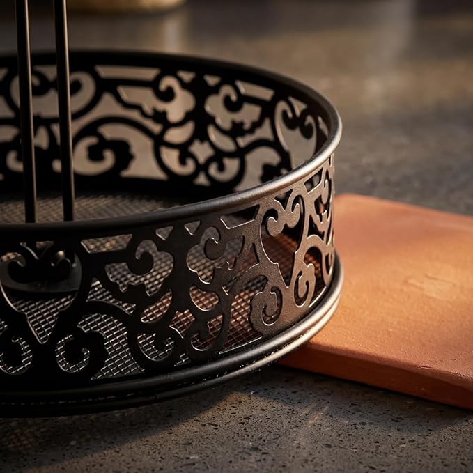 Lyellfe 2 Pack Condiment Caddy, Restaurant Table Caddy with Menu Number Card Holder, Metal Black Decorative Carved Tabletop Seasoning Organizer for Grill Outdoors, Kitchen Cabinet, Camping