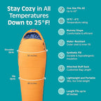 Retrospec Dream 25 Kids Sleeping Bag for Camping - Mummy Style, Water-Resistant, Lightweight 3lbs 3oz, Adjustable Length, Draft Collar, 25°F Rating