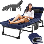 Slsy Sleeping Cots for Adults, 5-Position Folding Chaise Lounge Chairs Outdoor, Portable Folding Bed Cot Lounge Chair for Beach Lawn Camping Pool Sun Tanning