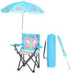 Kids Beach Chair with Umbrella Child Folding Chair Umbrella with Universal Clamp for Children Beach Camping Patio Garden Outdoor Lawn Pool Travel Indoor