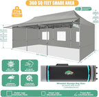 COBIZI 10x30 Pop Up Canopy Tent with Awning,Heavy Duty Canopy UPF 50+ All Season Wind Waterproof Commercial Outdoor Street Vendors Party Tents for Parties Canopy with Roller Bag(10 x 30 ft Gray)