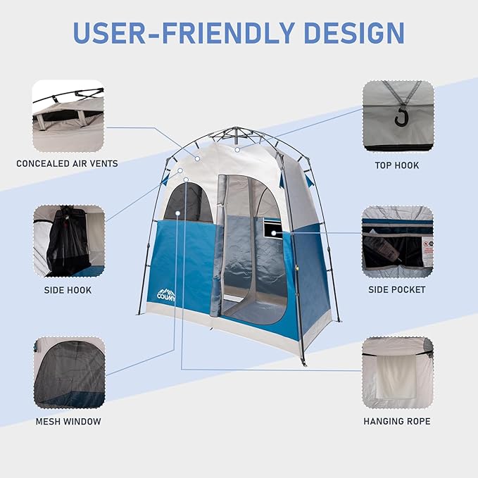 Instant Camping Shower Tent, Privacy Shelter, Portable Outdoor Sun Shelter for Camping Beach Hiking Fishing, 1 Room/2 Rooms