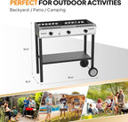 ROVSUN 3 Burner Propane Stove with Auto Ignition, 225,000 BTU Gas Stove with Storage Shelf, Rolling Wheels & Regulator for Home Outdoor Backyard Camping Cooking Frying Brewing Canning